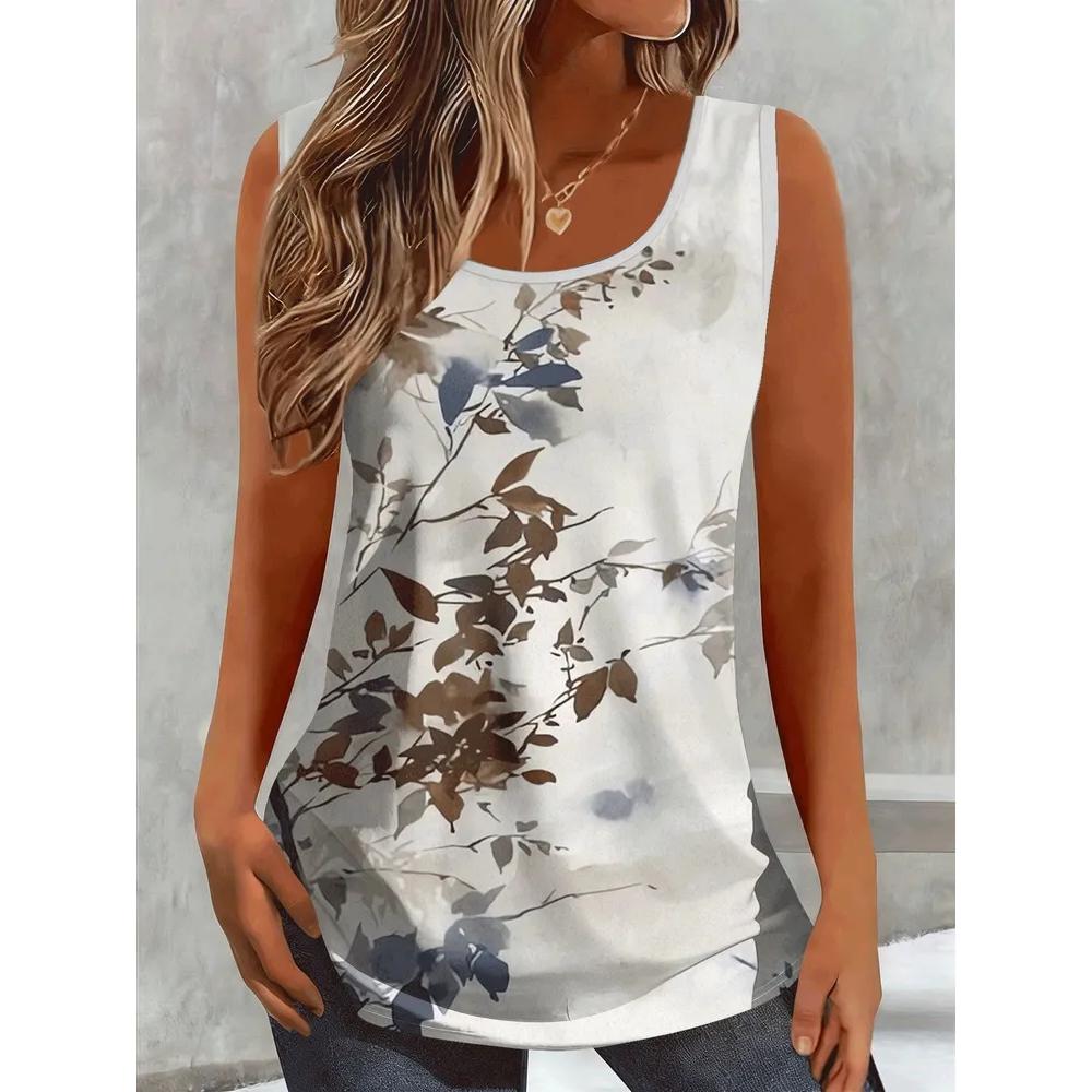 Fashion Women's Flower Printed T-Shirt Casual Loose Sleeveless Top Comfortable Camis Tank Tops