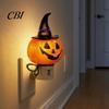 Unique Halloween Gift for Kids Resin Night Light, Ghost Pumpkin Tree Figurine, Plug-in LED Light Wall Lamp, Spooky Decorative Lighting Bedroom