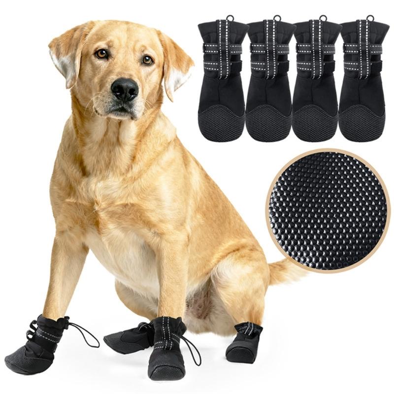 4PCS Dog Boot Water Resistant Antiskid Paws Protecting Comfortable For Big Dogs Various Weather Walking Hiking
