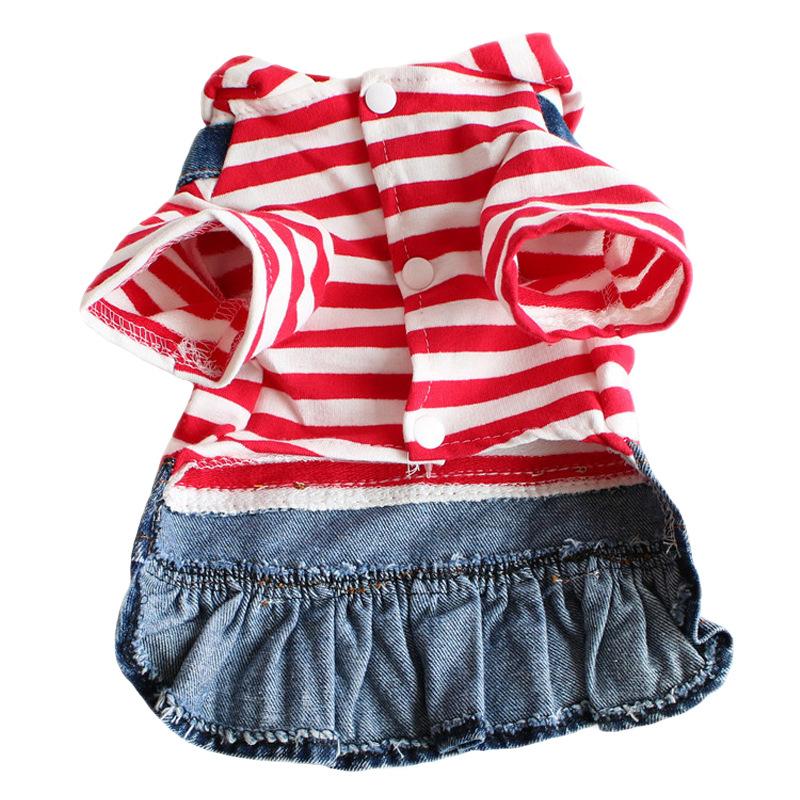 Pet Products Spring and Summer Striped Pet Clothes Puppy Dog Plaid Embroidered Denim Skirt