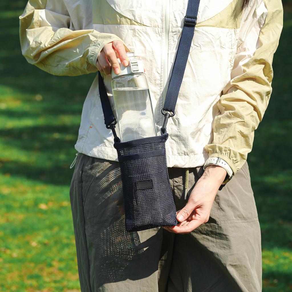 Water Bottle Carrier Bag with Phone Pocket For Umbrellas Phones and Other Small Items Hiking Camping Water Bottle Bag Navy Blue