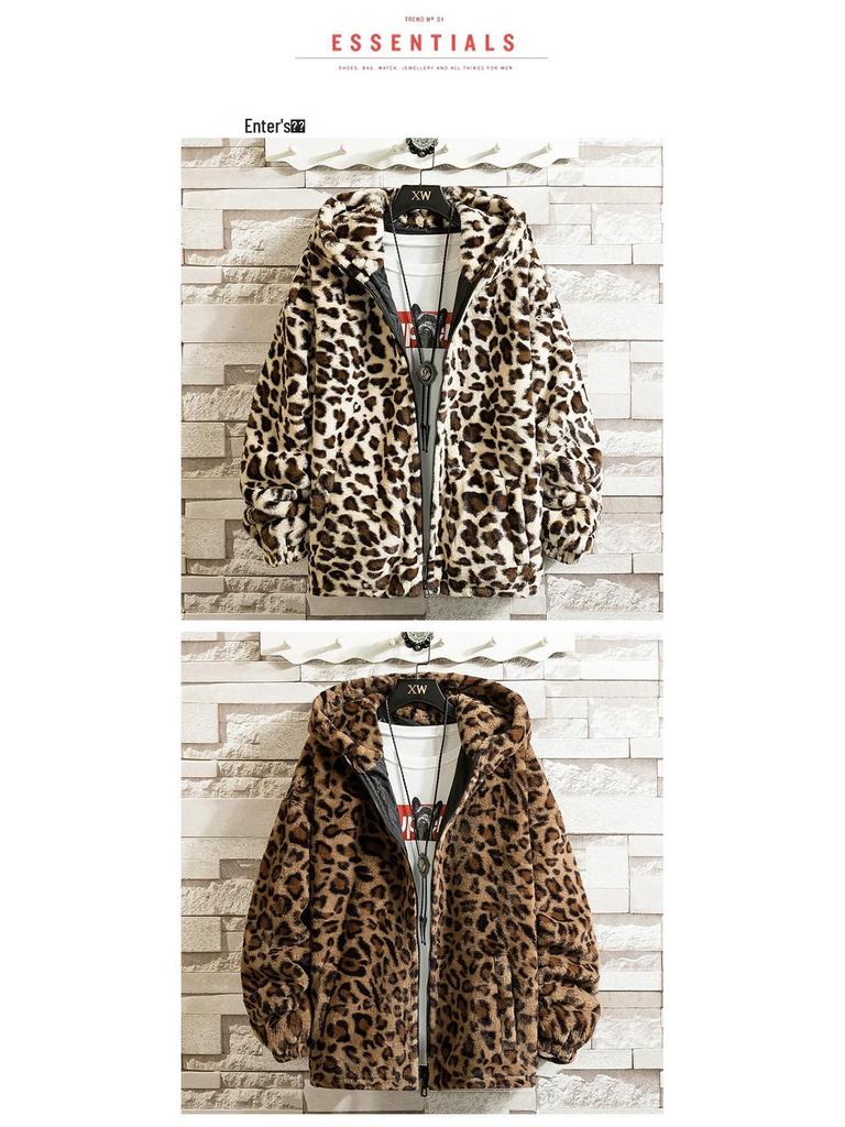 Retro Leopard Print Cotton Jacket with Hood - Hip Hop Style, Loose Fit, Plus Velvet, Thickened for Autumn & Winter