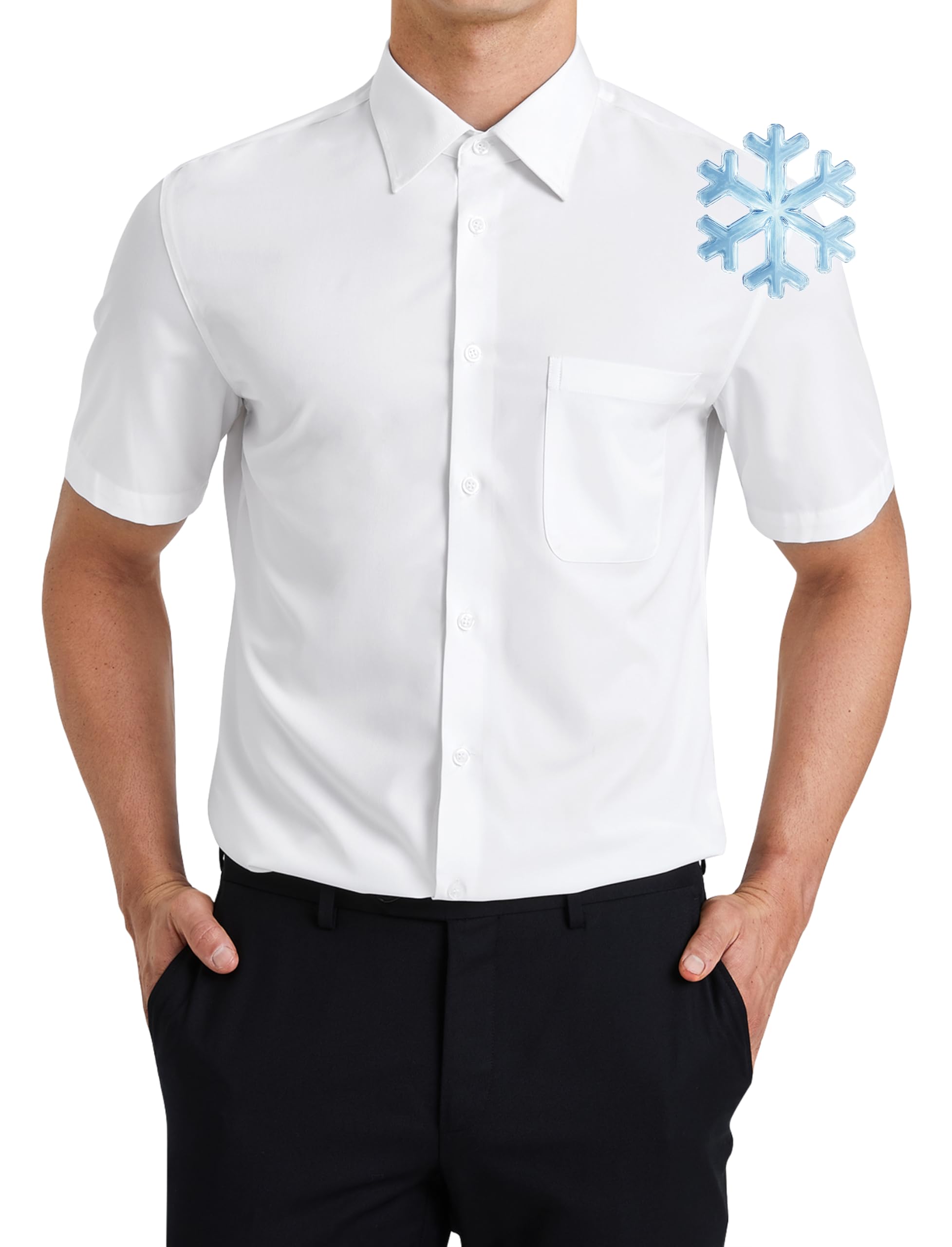 

[Enlision] White Short-Sleeved Dress Shirt for Men - No Ironing, Wrinkle-Resistant, Suitable for Formal Occasions (Weddings, Funerals, Business), Quic