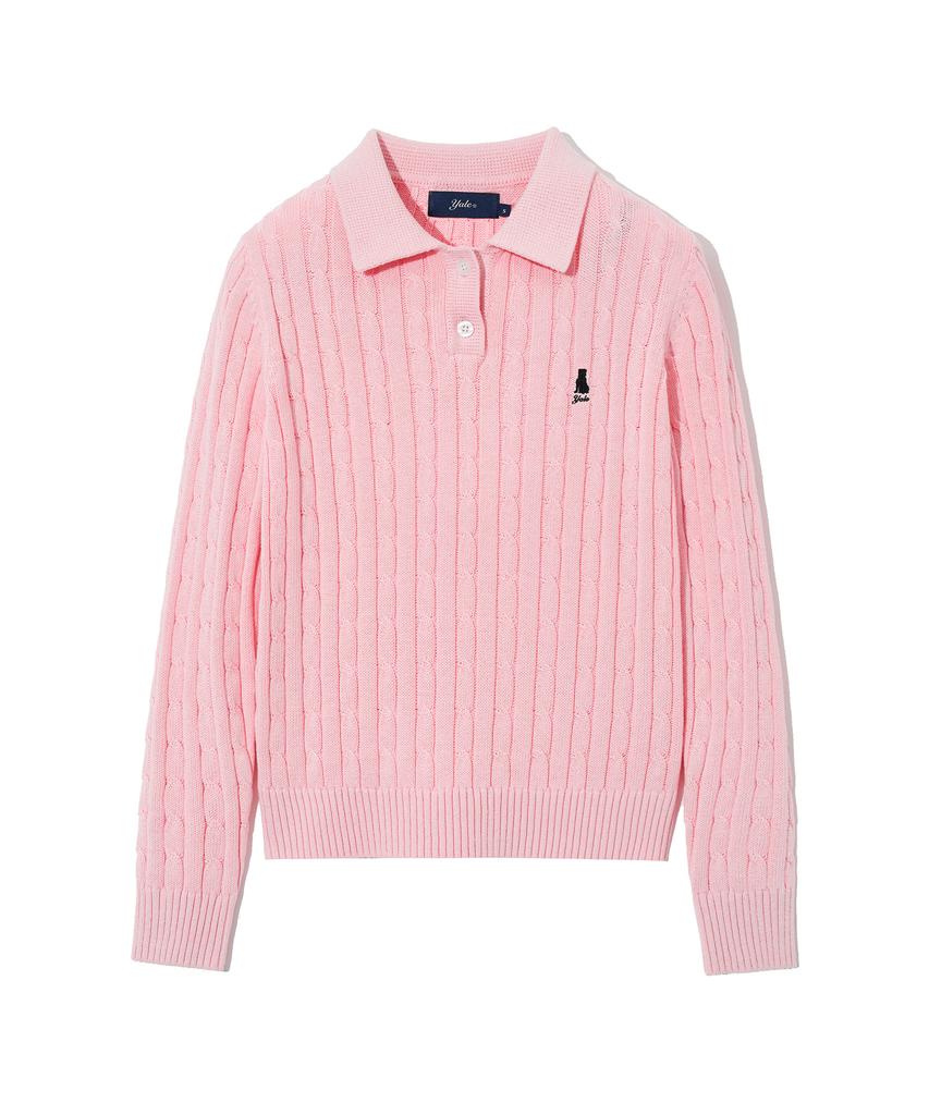 YALE Women'S Cable Polo Knit_Light Pink
