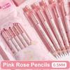 Cute Pink Mechanical Pencils with Refills and Erasers, 0.5mm Cute Mechanical Pencil Kawaii Flower Pencils for Students Women Girls Pencil Office