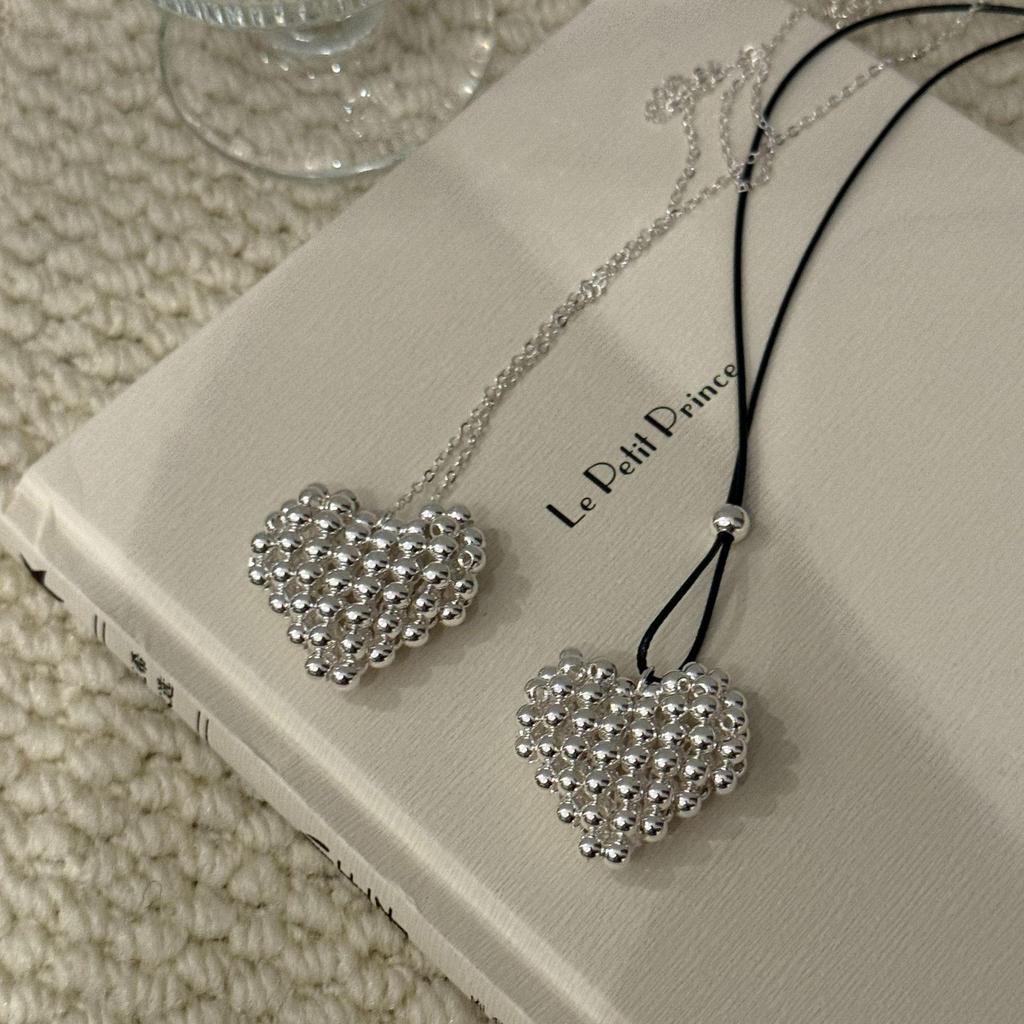 3D Heart Copper Bead Necklace: Versatile, Adjustable Long Sweater Chain for Women