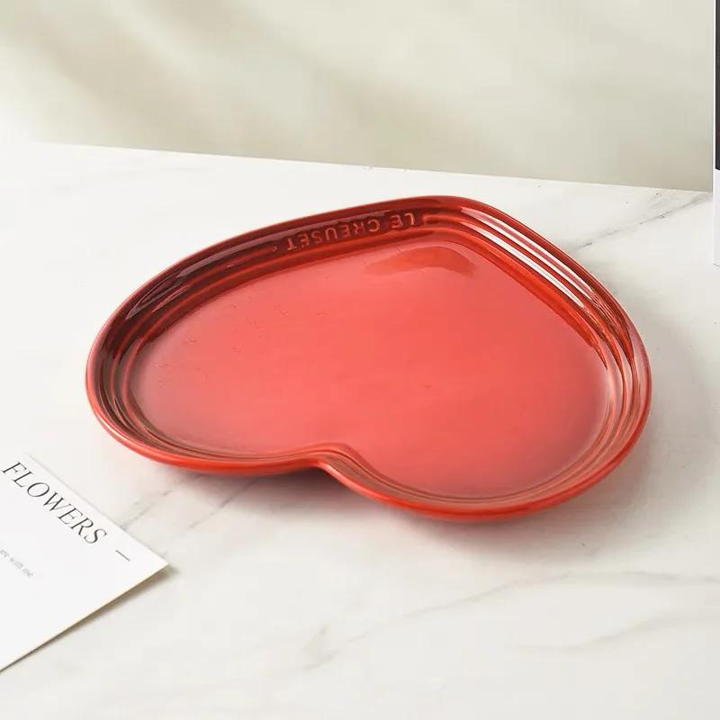 Rainbow Gradient Heart Shaped Dish Fashionable Western Dinnerware Fruit Salad Plate Ceramic Handmade Style