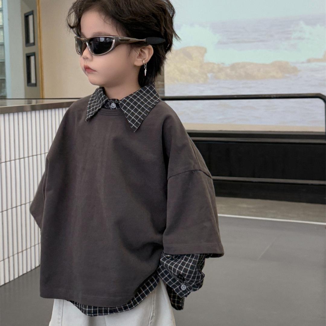 

2025 Boys Retro Long-Sleeve Casual Shirt 140cm колір темно кави