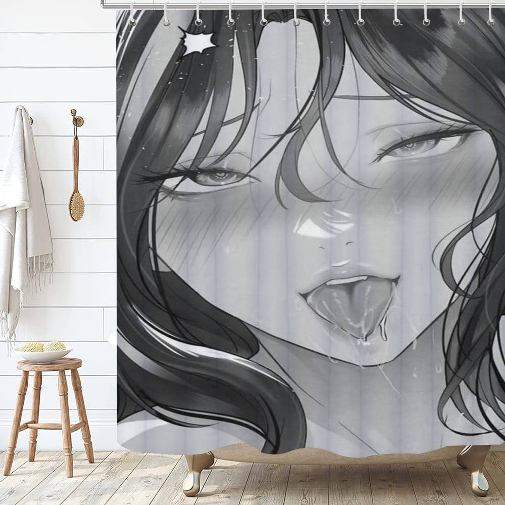 A-Ahegao M-Manga Girl  Shower Curtain Outdoor Scenery Summer Vacation Bathroom Decor Holiday Polyester Bath Curtain with Hooks