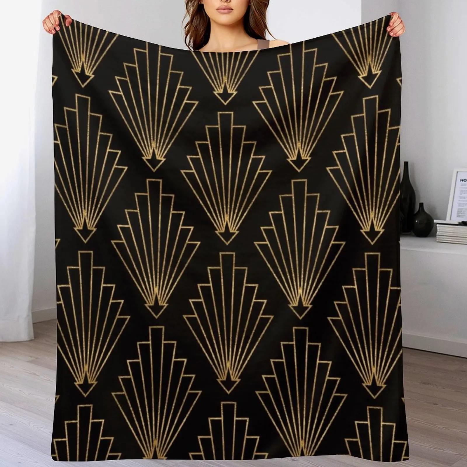 

Gatsby deco origami fans vol 2 black and gold Throw Blanket Stylish Decor Blanket Gift for Friends Roommate 102x76cm(40x30in)