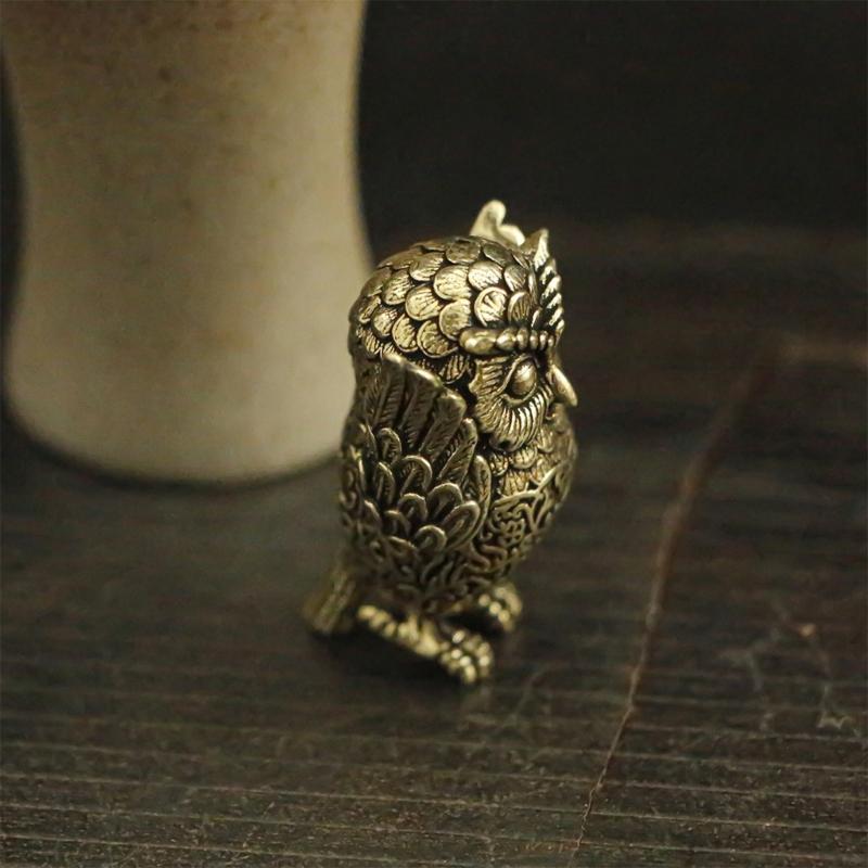Retros Owl Sculpture Solid Brasses Durable Decoration for Desk Shelf Gift Artistic Handmade Figurine