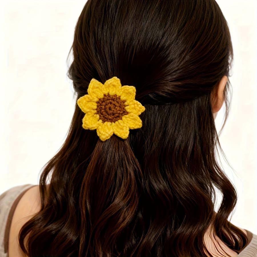Sunflower Hair Rope, Ladies' Mori Style Sweet Hair Tie, Sunflower Creative Crochet Hair Additions, Rubber Band, Bridesmaid Bracelet, Gift