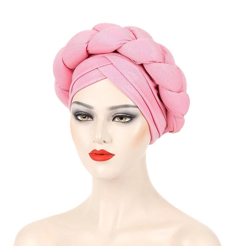 Big Braid African Female Head Wraps Bonnet Nigeria Already Made Headtie Turbante Glitter Gold Thread Fabric Turban Cap For Women