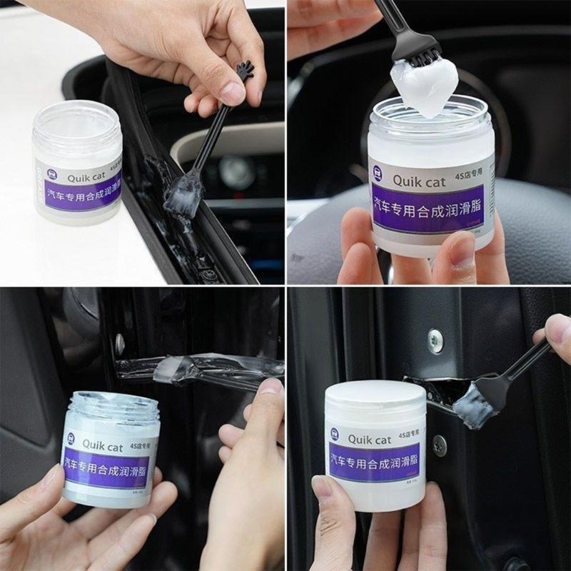 Protective Lubricating Grease Agent for Vehicle Maintenance Prevents Squeaking on Hinges Seals and Tracks Brush Provided