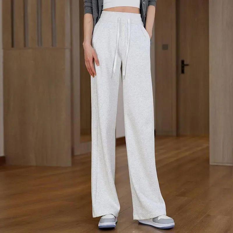 

Женские брюки с высокой посадкой и широкими штанинами 2025: Стройнящее, Универсальное, Длина в пол для Весны/Осени XL белый