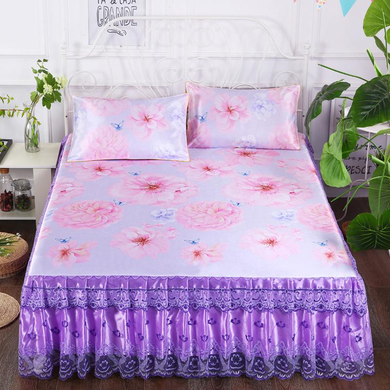 3-teilige Kühlmatte, Spitzen-Bettrock, Eismatte, moderne Bettüberwürfe, hautfreundliches Bettwäsche-Set, Stoff für Queen-Size-Betten mit Kissenbezug