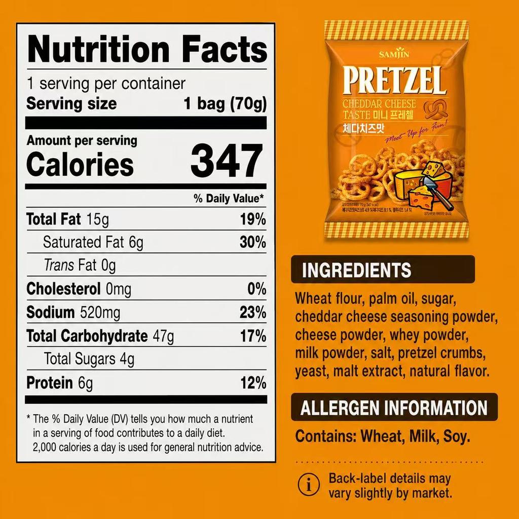 SAMJIN Mini Pretzel Biscuits 70g Cheese Flavor | Crispy Crunchy Texture, Rich Cheese Flavor, Convenient Snack
