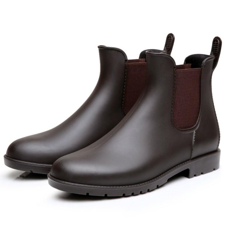 Eyriphy Brown Waterproof Non-slip Short Boot Chelsea Rain Boots For Women Men Outdoor Ladies Comfort Leisure Daily Walking Boots 36