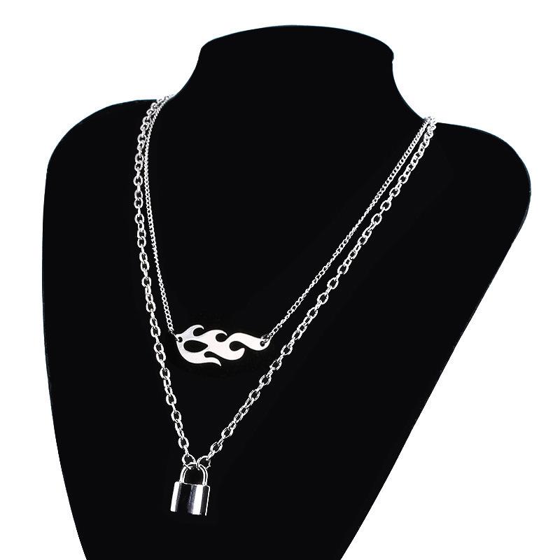 Flame Padlock Necklace: European  American Hip Hop Street Style Sweater Chain Pendant