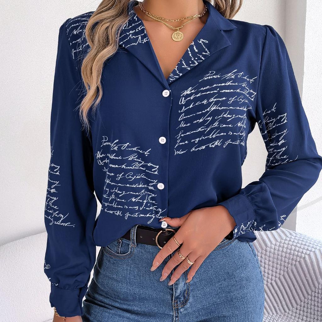GMXIA Women's Fashion Casual Summer Suit Long Sleeve Collar Blouses & Alphabets Shirts