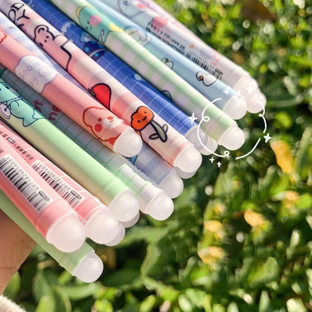 12PCS/Box 0.5mm Blue Ink Neutral Pen Quick Drying Erasable Pen Cartoon Ballpoint Pen  Stationery