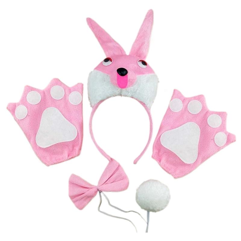 1/3/4pcs Bunnies Costume Set Ears Headband Tail Bowtie Gloves for Kids Halloween Christmas Party Animal Cosplay Costumes