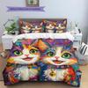 Cartoon Calico Cat Pattern Bedding Home Decoration Birthday Gift (1 * duvet cover + 2 * pillowcase, without core)