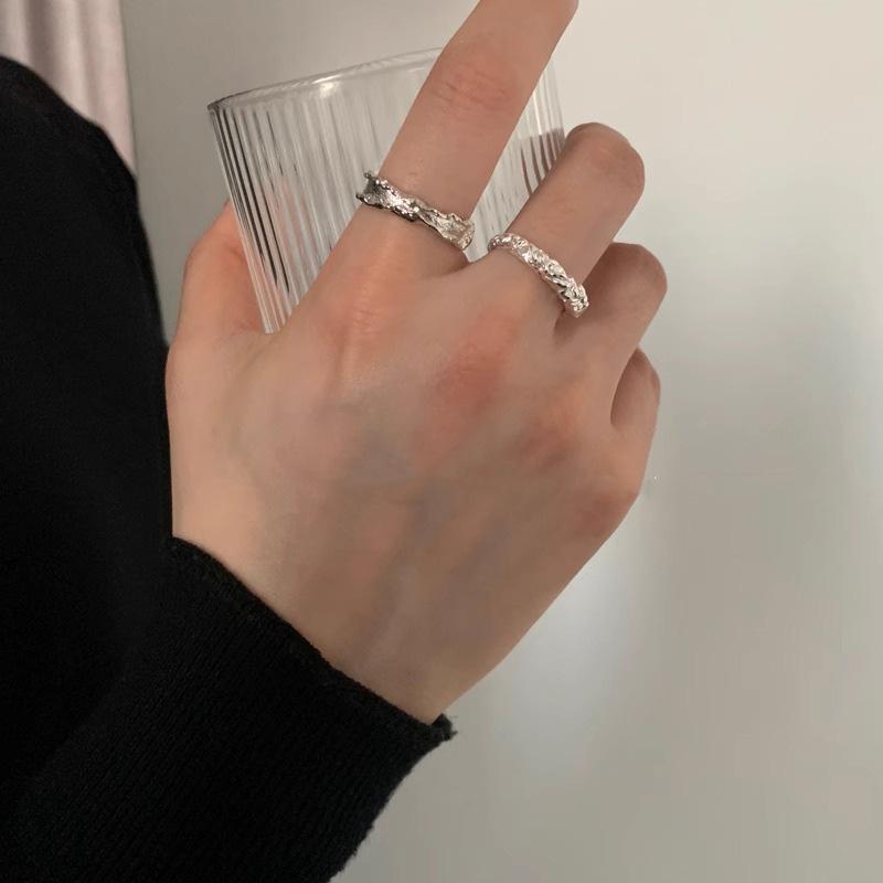 Irregular Lava Texture Open Ring INS Premium Niche Design Simple Stackable Index Finger Ring Casual Dainty Minimalist Fashion Daily Jewelry