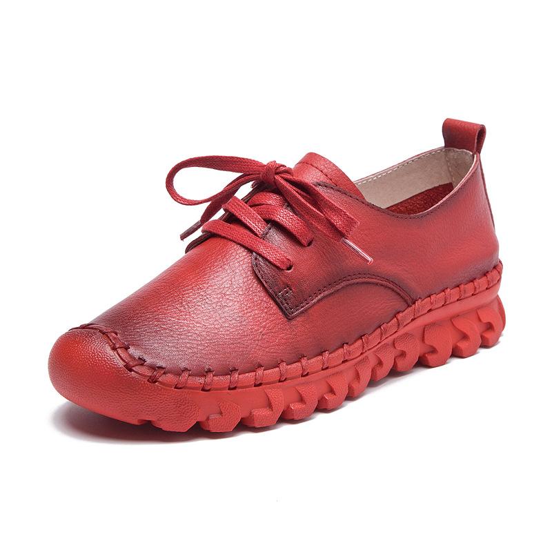 Leather Soft-soled Lace-up Single Shoes Women's New First-layer Cowhide Flat-soled Mother Shoes Casual Shallow Mouth Non-slip Maternity Shoes Summer