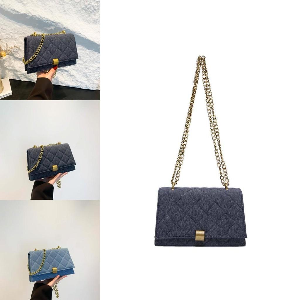 Fashionable Denim Women's Crossbody Bag Vintage Blue Quilted Chain Shoulder Bag