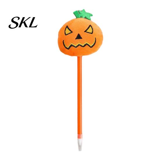 Smooth Writing Pens Halloween Pumpkin Gel Ink Pen, 0.7mm Rollerball Pen with Plush Pumpkin, Ergonomic Ballpoint Novelty Black for Party Favors, A