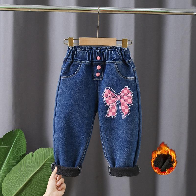 Fleece-Jeans für Mädchen im Herbst und Winter als Oberbekleidung, langohrige Kaninchen-Jeans im koreanischen Stil mit hoher Taille, trendige Hosen für Mädchen im koreanischen Stil