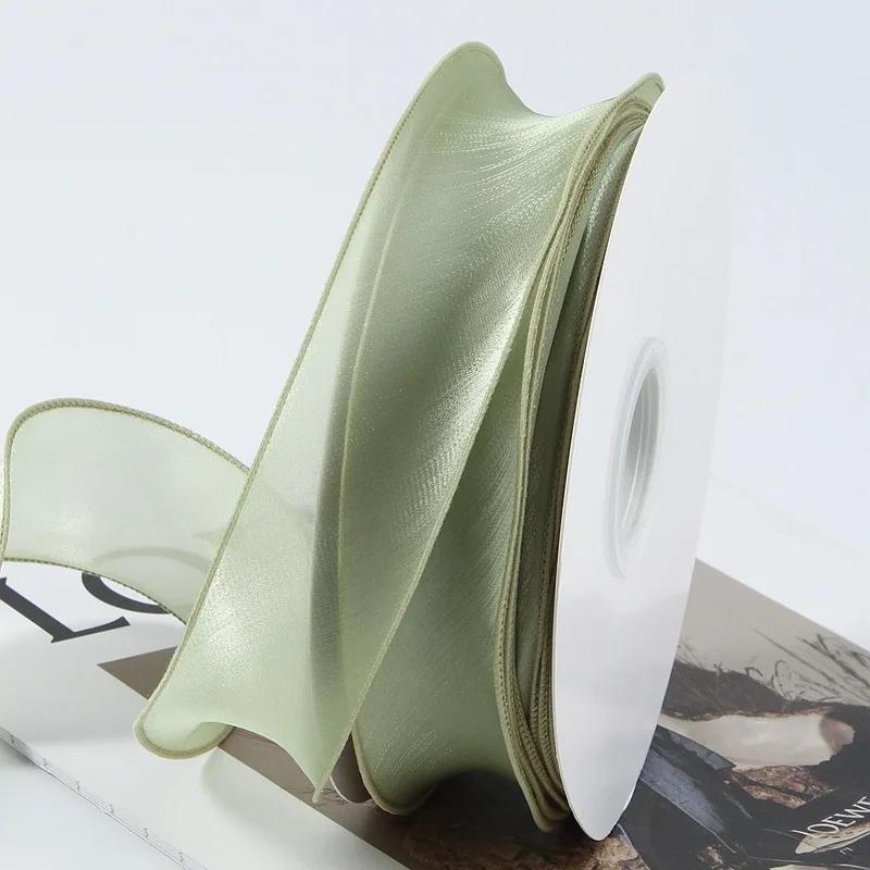 

10yards Fantasy Colorful Wavy Edge Silk Ribbon Wide Yarn Ribbon for DIY Hair Bows Clothing Sewing Supplies Gift Wrapping Decor 65-75mm-10yards grass зелений колір