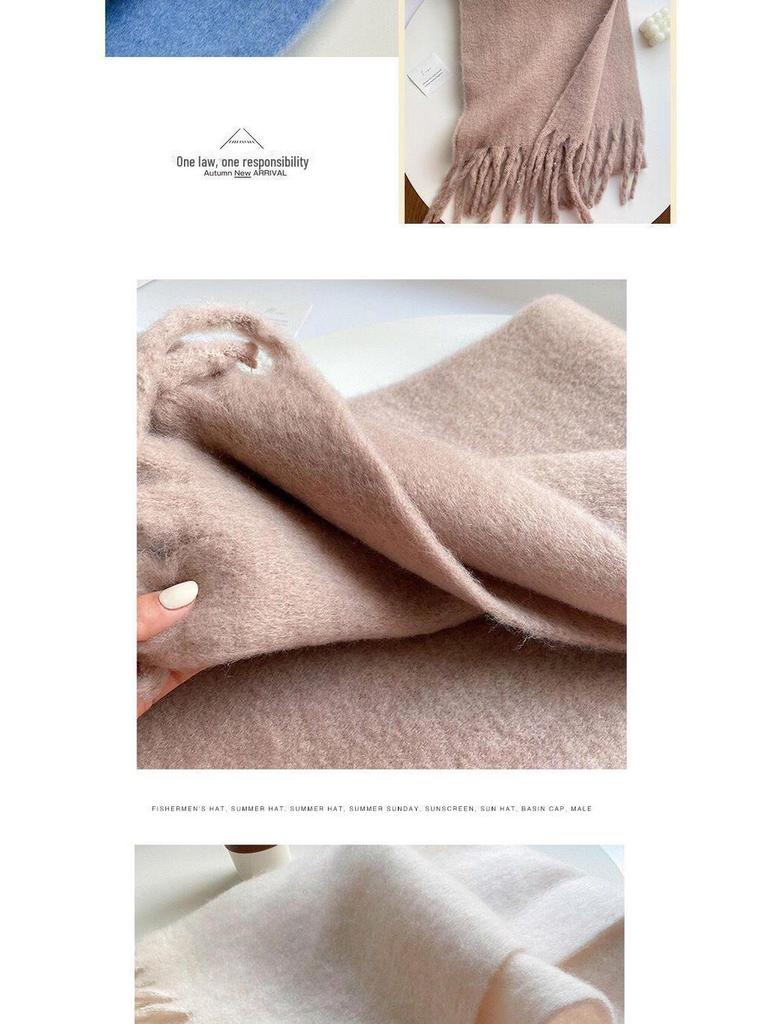Sciarpa da donna spessa e soffice in stile coreano: Colore Solido, Imitazione Cashmere, Scialle Caldo da Collo Versatile per Autunno/Inverno 2023.