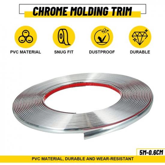 5M*(0.6Cm-2.5)Cm Chrome Trim Molding Strip Car Door Window Bumper Side Protector