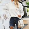 Women's Long Sleeve Pullover Knitwear Two Lapel Ruffle Sleeves Solid Color Sweater