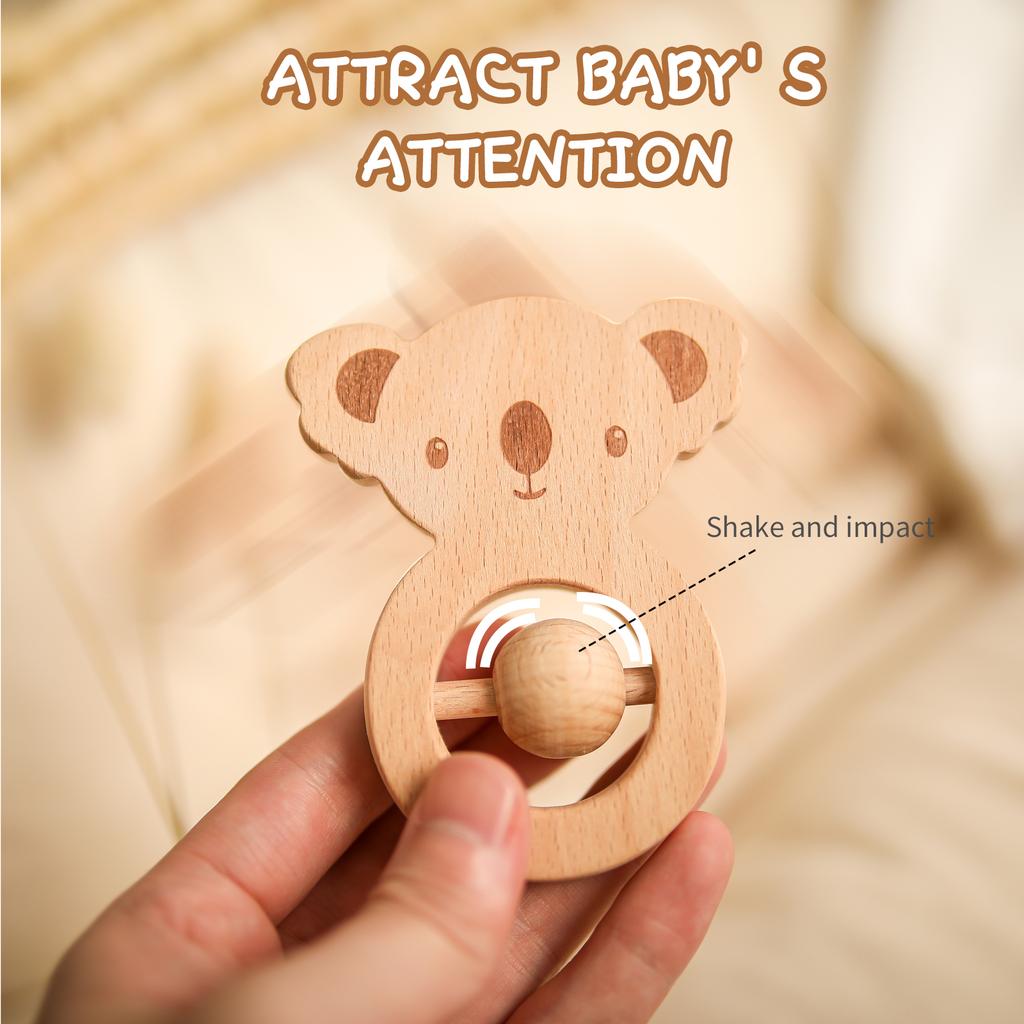 1PC Cartoon Animal Rattle for Kids Soothing Sleep Wooden Rattle Teether Musical Handbell Baby Attetion Training Educational Toy