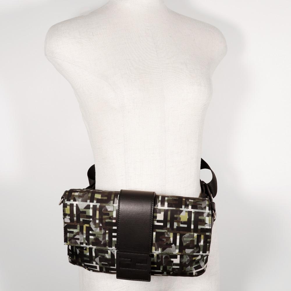 Fendi Mamma Bucket Shoulder Bag 7VA472 3WAY Body Clutch Zucca Camouflage Pattern Black Nylon Unisex Used