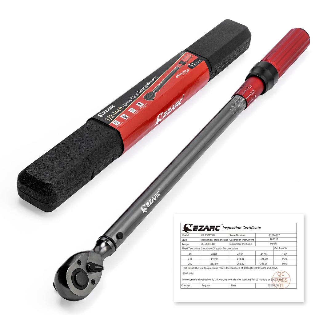 EZARC Torque Wrench Socket Angle Preset Type Accuracy Overall Length 600mm Chrome Molybdenum Steel Tire Change Rotation Reverse Thread Compatible