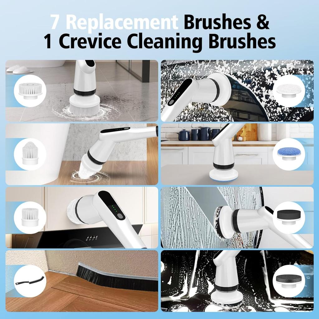 Electric Spin Scrubber, Dreazu IPX7 Bathroom Scrubber with 7 Replaceable Brush Heads & Retractable Handle, 2-Speed Adjustable Shower Cleaner Brush