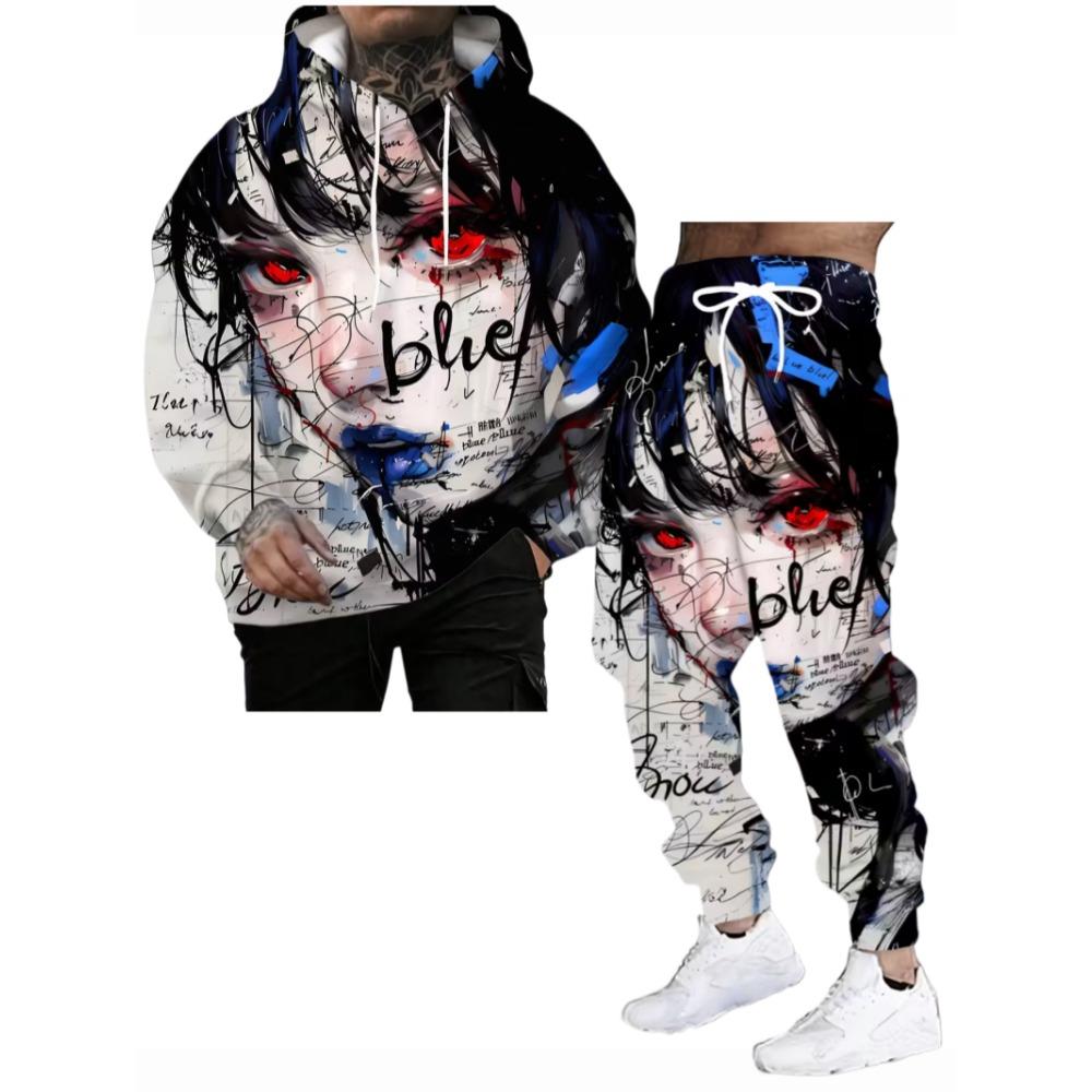 Japanese Anime 3d Print Hoodie 2pcs Set Men Women Sexy Samurai Tracksuit Casual Long Sleeve Clothes Hoodie Jogging Set