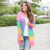 European, American Autumn and Winter Long Sweater Women's Loose Color Contrasting Striped Knitted Long-sleeved Cardigan Jacket