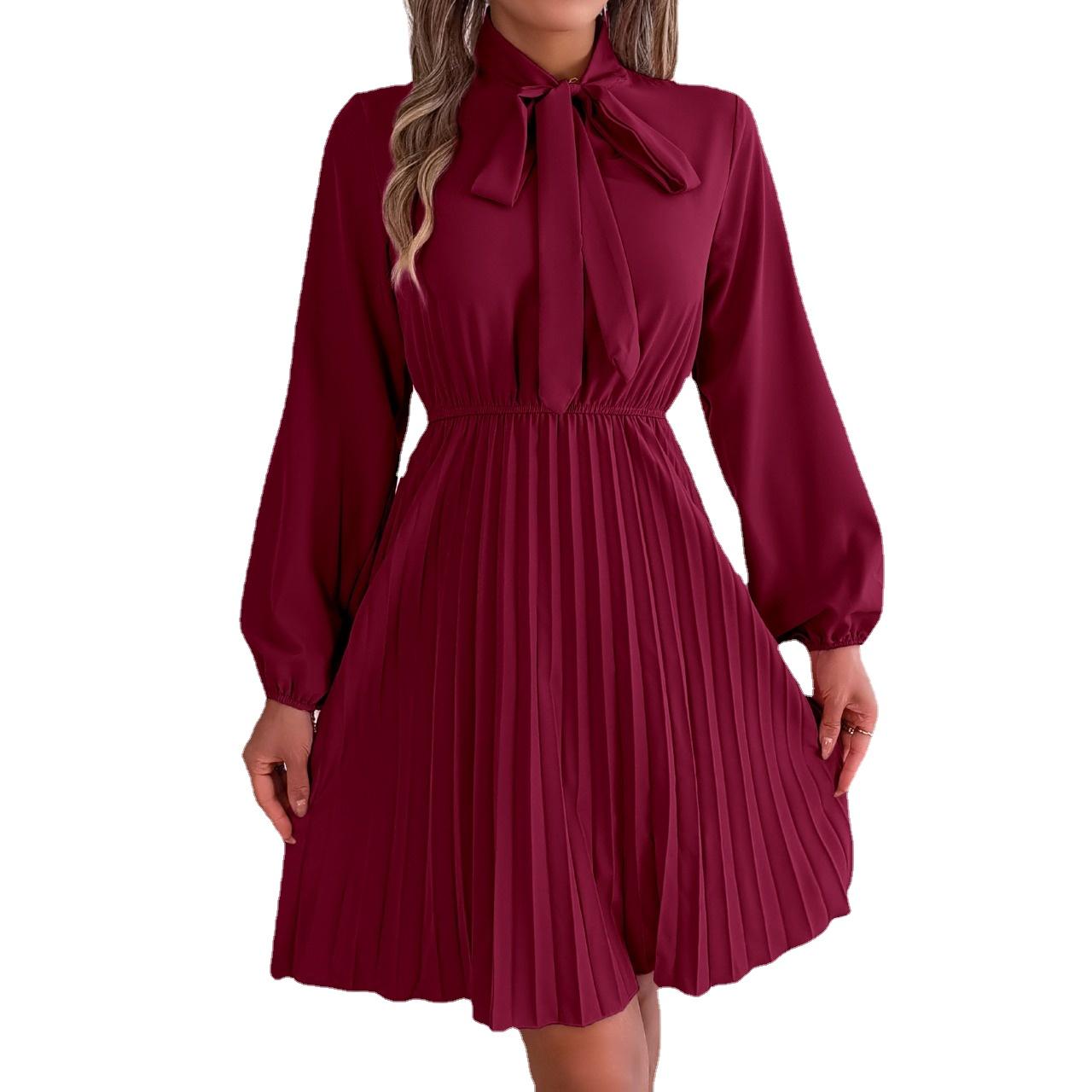 

GMXIA Женские модные весенне-осенние тонкие однотонные коктейльные и вечерние платья с длинным рукавом и v-образным вырезом S бордовый