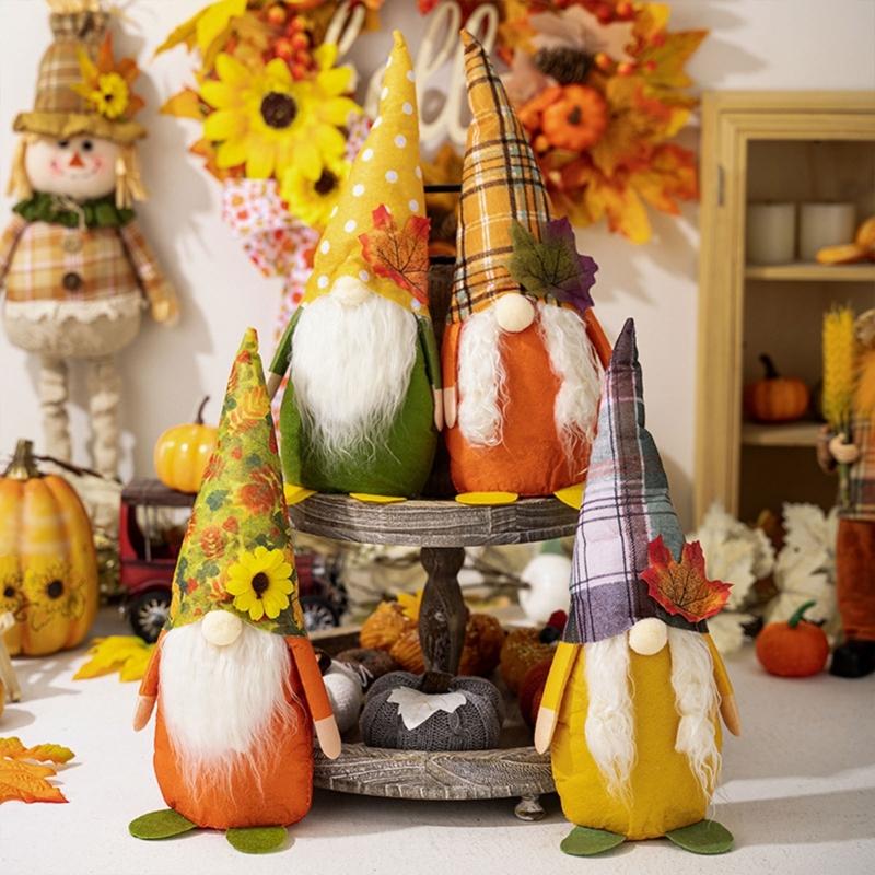 4pcs Thanksgiving Tabletop Gnomes Figurines Thanksgiving Celebration Gnomes Display Pieces for Office or Dorm Decoration