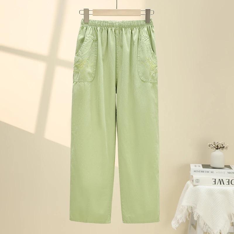 Summer Embroidery Women's Pants Stretch Casual Waist Office Outdoor Pant Breathable Cool Clothing