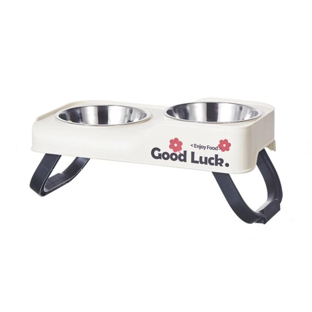 

Neck Protection Cat Double Feeder Non-Slip Base Adjustable Height Cat Feeding Bowl Foldable Stand Washable білий
