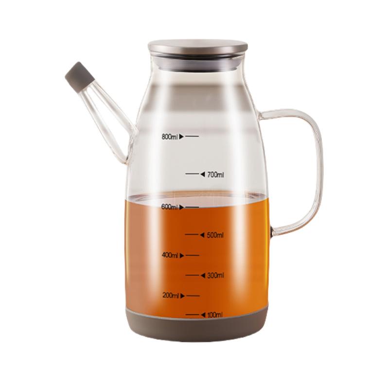 Hohes Borosilikatglas Messskala Ölkanne Auslaufsicher Sojasauce Gewürzflasche Edelstahldeckel Ölkanne Hochtemperaturbeständig Ölkanne