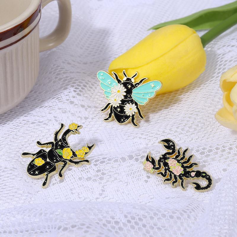 Floral Insects Enamel Pins Custom Nature Moth Cicada Scorpion Brooches Lapel Badges Funny Jewelry Gift for Kids Friends