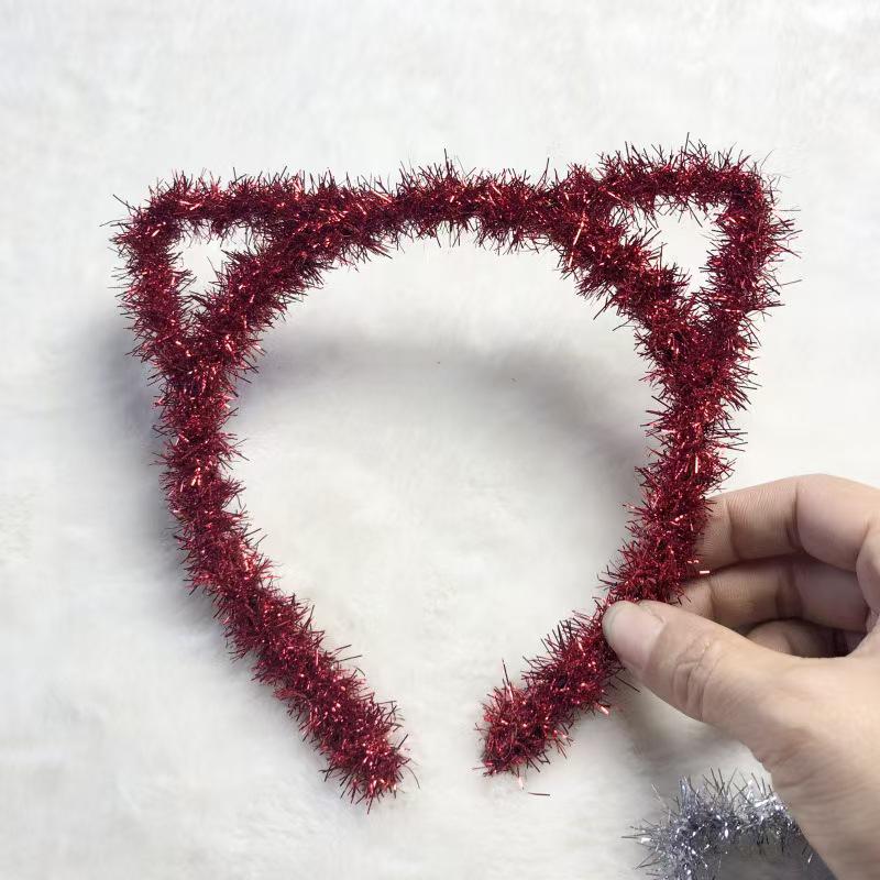 Goldenes Frühlingszwiebel-Seiden-Katzen- & Hasenohren-Stirnband mit silbernem Band - Weihnachtsgeschenk für Kinder Haaraccessoire