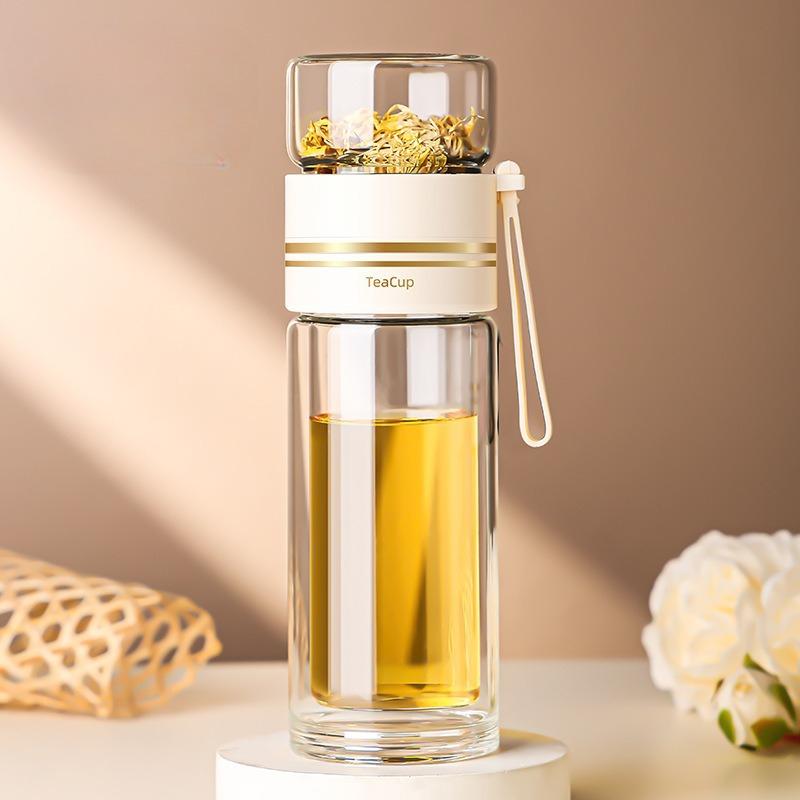 High Borosilicate Glass Tea Water Bottle Double Layer Tea Water Cup Infuser Tumbler Drinkware Water Bottle with Tea Filter